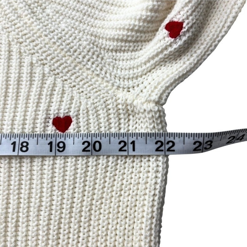 Lucky‎ Brand Valentine Heart Sweater Large White Red Hearts Chunky Knit Pullover - Picture 8 of 8